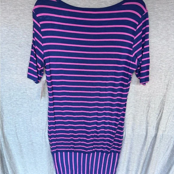 Brand New LuLaRoe Size L Dark Blue with Pink Stripe Julia Dress - Picture 2 of 6